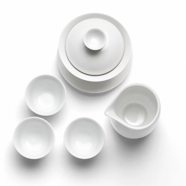 Gongfu Starter Kit gaiwan set on white background — sticker energy product photography