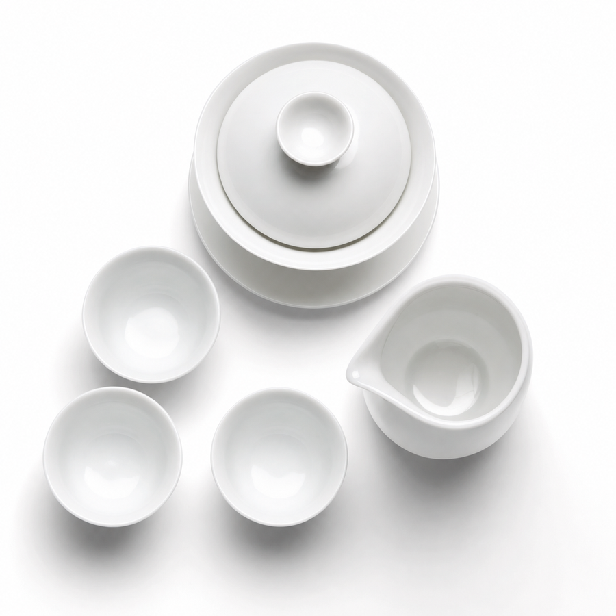 Gongfu Starter Kit gaiwan set on white background — sticker energy product photography
